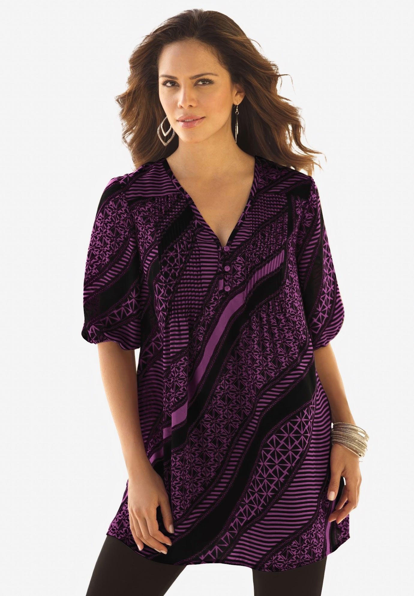 Printed Y-Neck Georgette Top image number 0