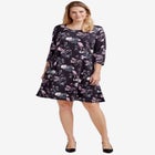 Stretch Knit Scoop Neck 3/4 Sleeve A Line Dress image number null