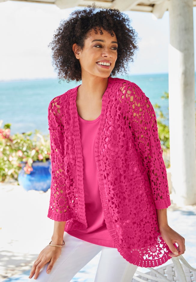 Curved Hem Pointelle Cardigan image number 2