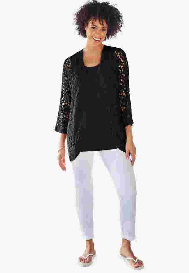Curved Hem Pointelle Cardigan image number 0