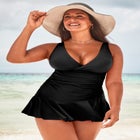 Plunge Ruffle Swimdress image number null