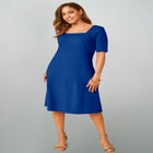 Stretch Cotton Square Neck Midi Dress image number null