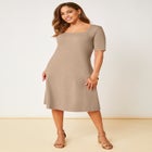 Stretch Cotton Square Neck Midi Dress image number null