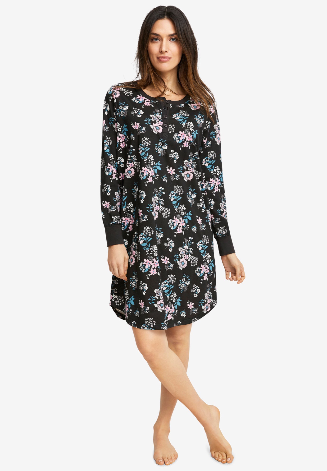 Long Sleeve Henley Sleepshirt image number 0