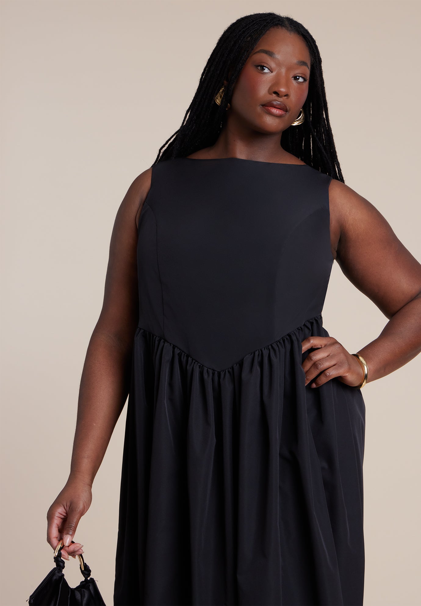 Boat Neck Flare Midi Dress image number 1