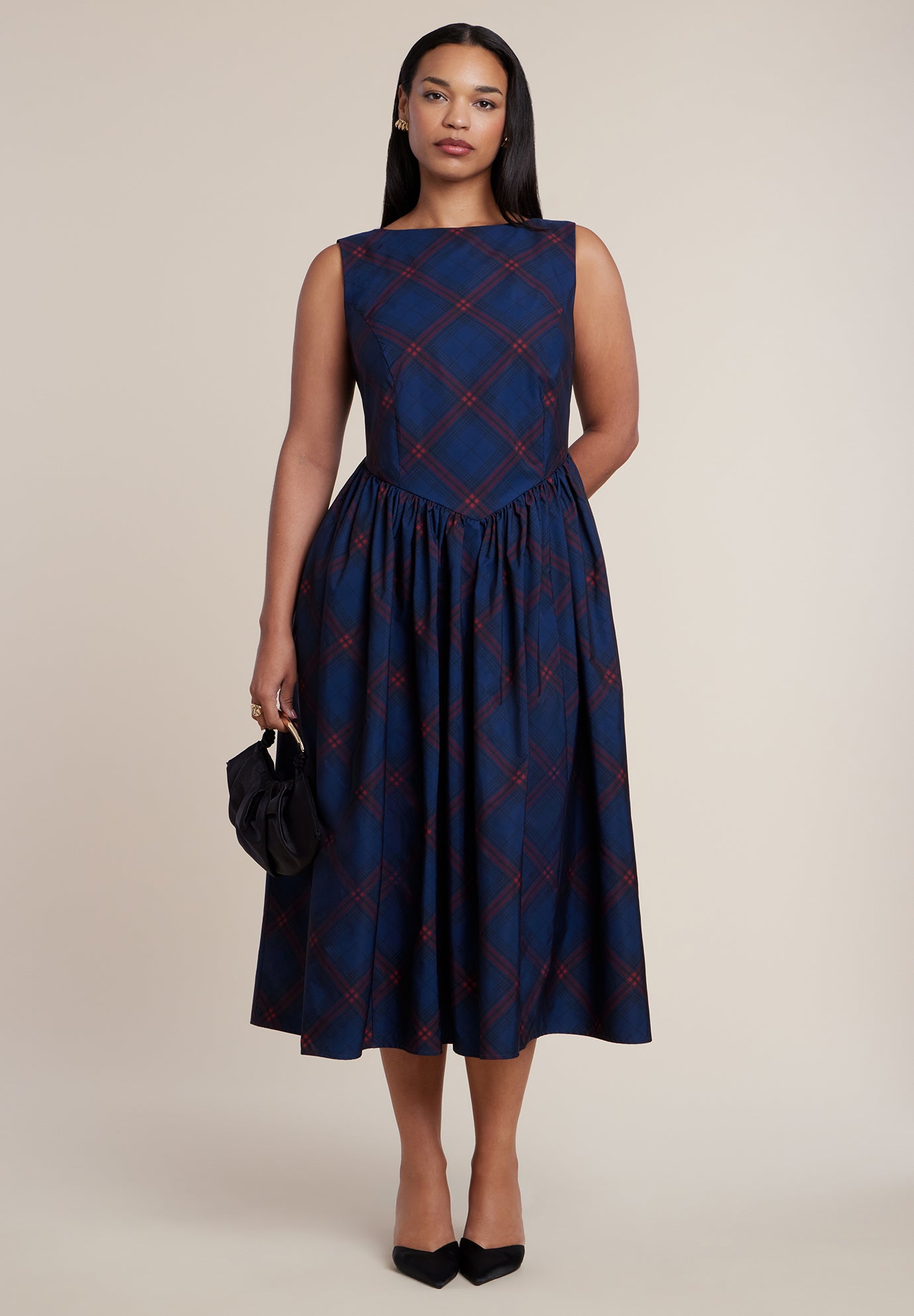 Boat Neck Flare Midi Dress image number 0