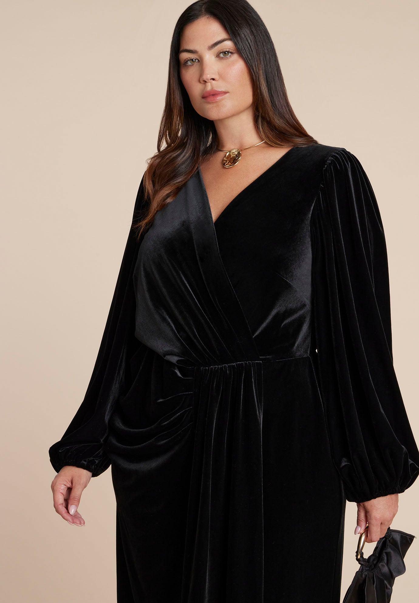 Velvet Puff Sleeve Pleated Dress image number 2