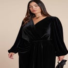 Velvet Puff Sleeve Pleated Dress image number 2