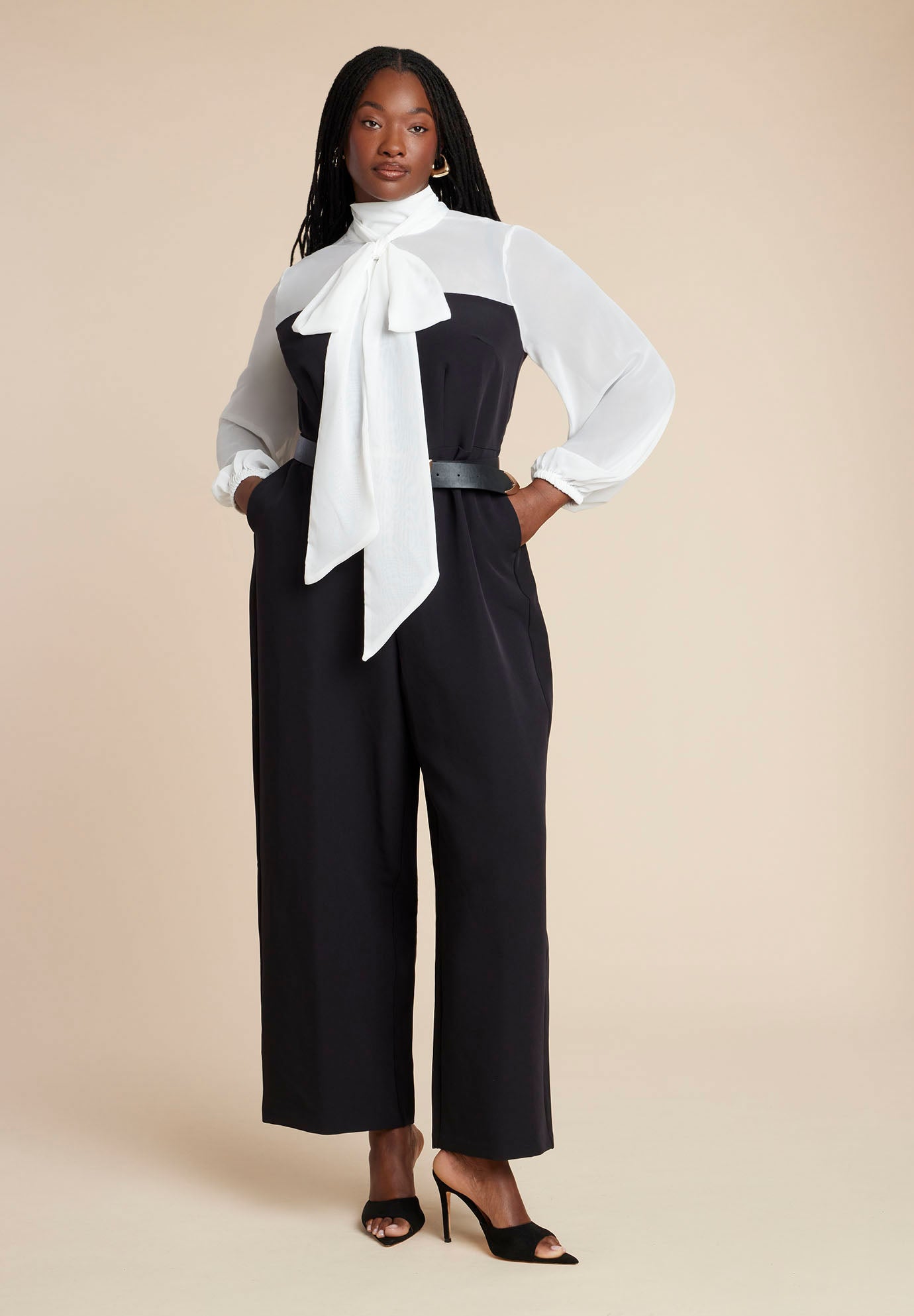 Twofer Tie Neck Jumpsuit image number 0