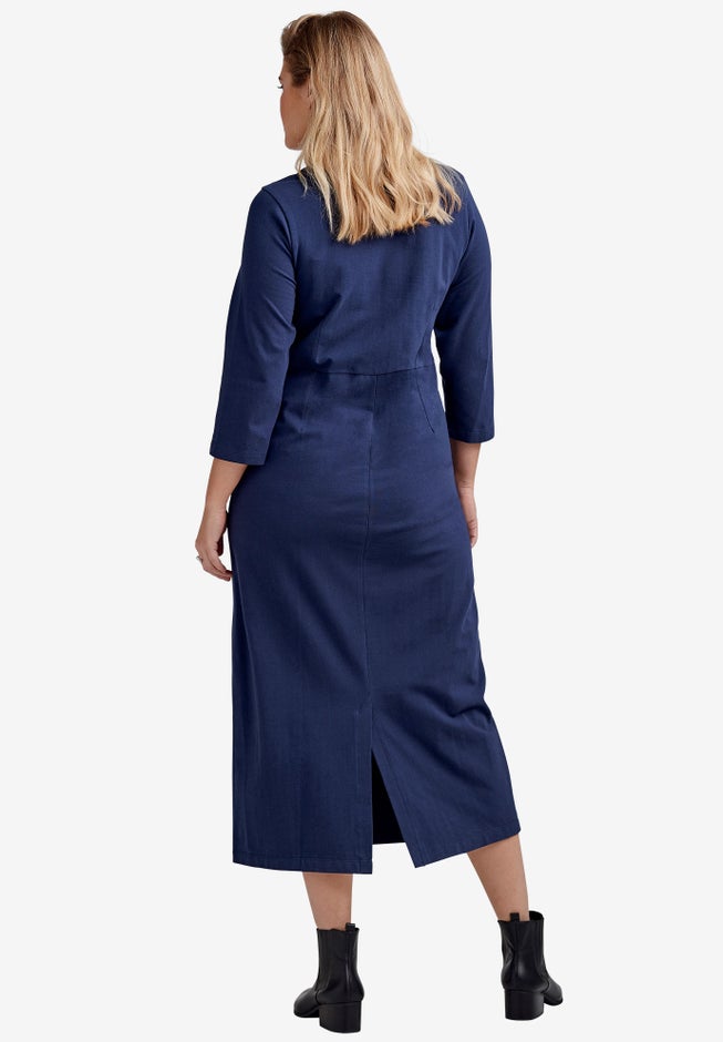 Cotton Spandex Jersey Three-Quarter Sleeve Scoopneck Maxi Dress image number 1