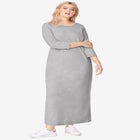 Cotton Spandex Crew Neck 3/4 Sleeve Maxi Dress image number null