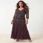 Plus Size Beaded V-Neck 3/4 Sleeve Sleeve Maxi Gown image number null