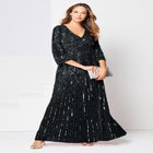 Plus Size Beaded V-Neck 3/4 Sleeve Sleeve Maxi Gown image number null