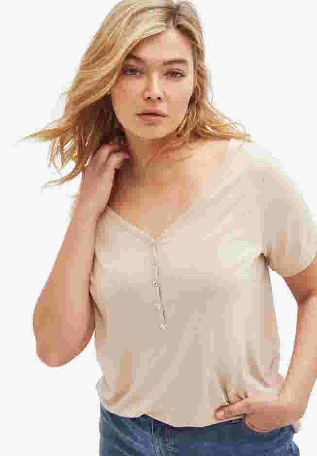 Drapey V-Neck Henley image number 0