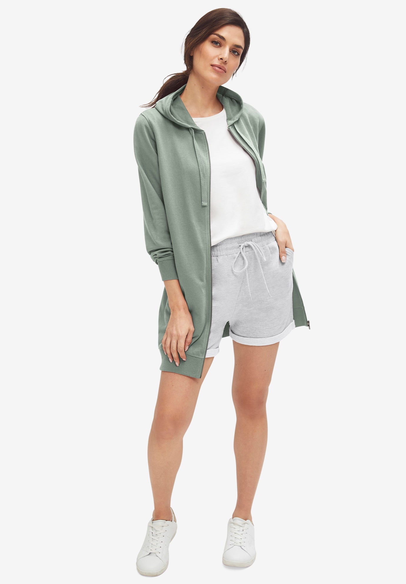 French Terry Drawstring Elastic Waist Shorts image number 0