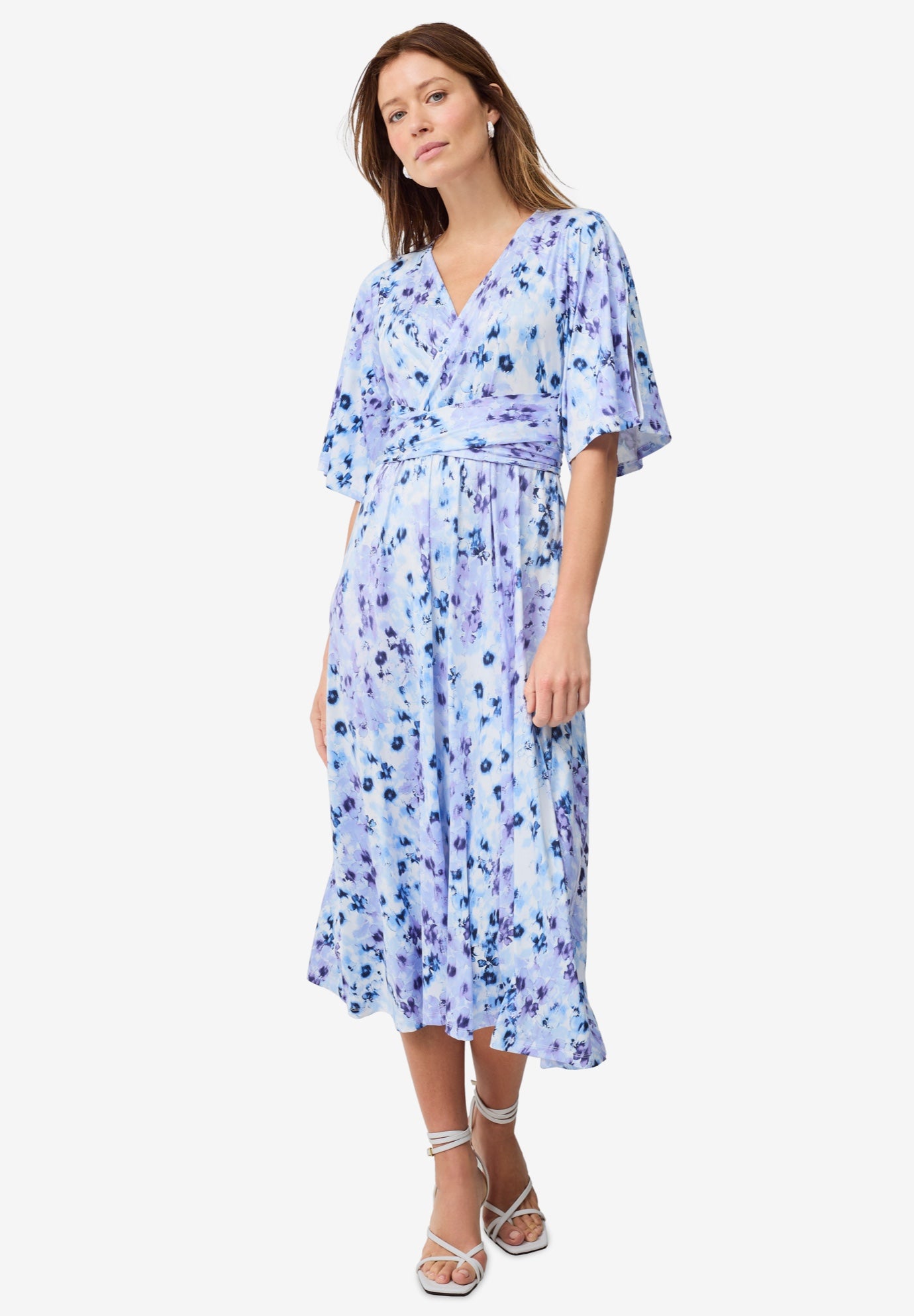 Knit Midi Dress With Surplice Neckline & Waist Tie image number 0