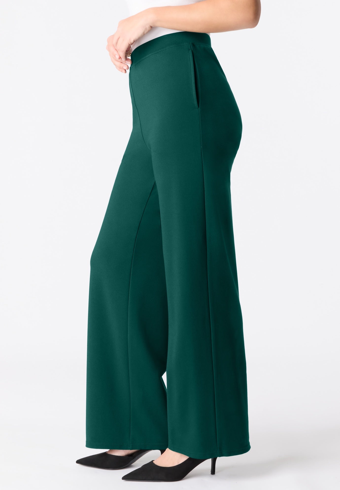 Plus Size Ponte Wide Leg Pant with Pockets and Pull on elastic waist image number 2