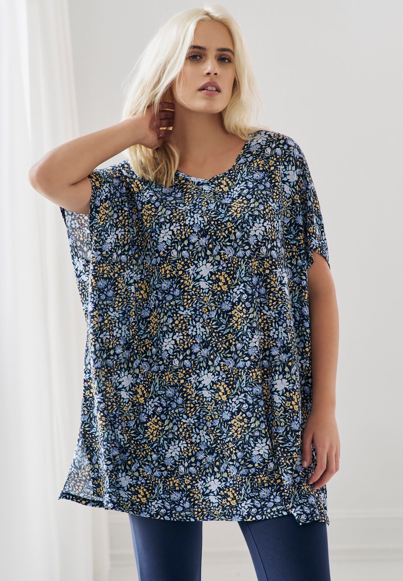 Oversized Stretch Jersey Knit V-Neck Tunic image number 0