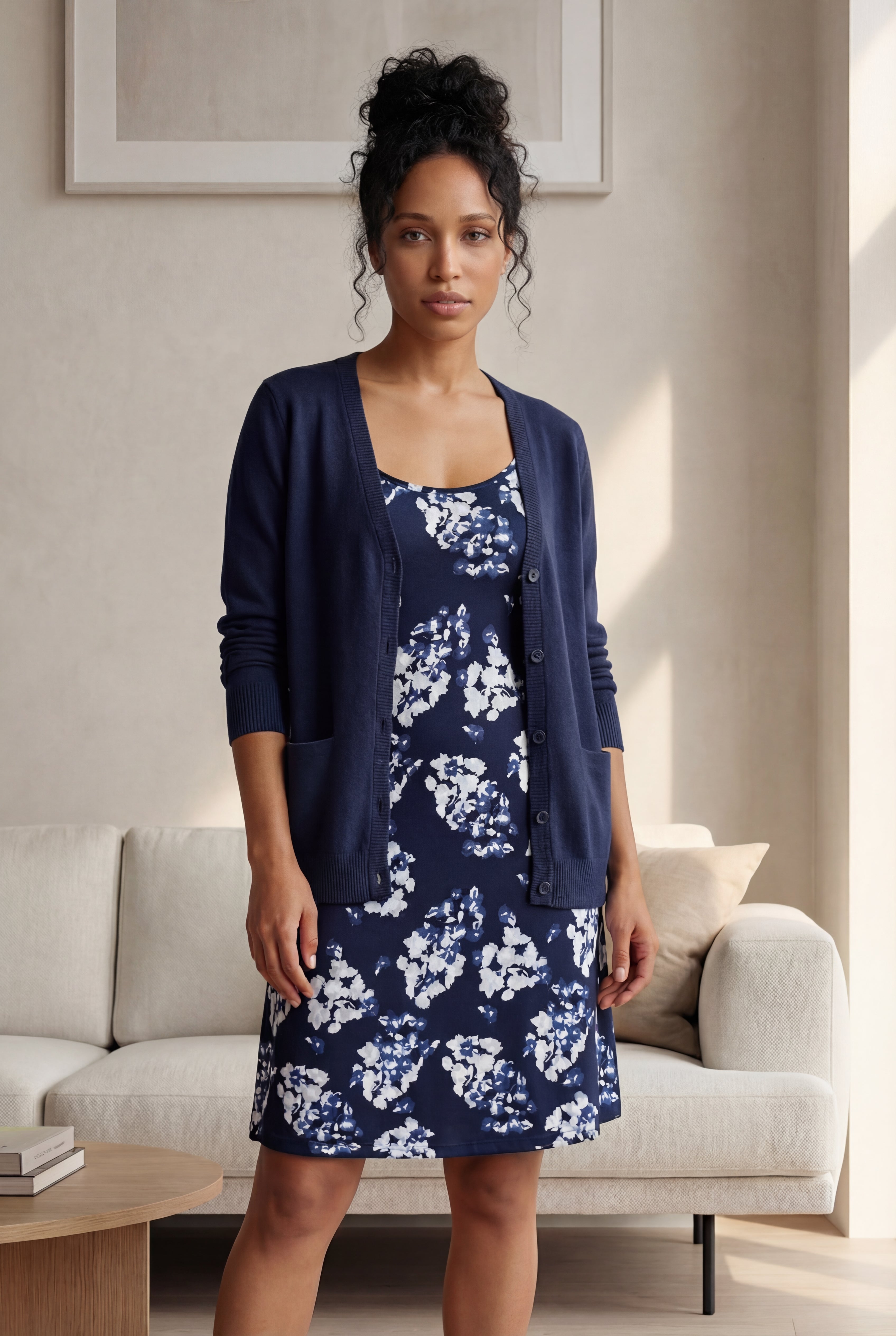 V-Neck Button-Front 100% Cotton Everyday Cardigan image number 3