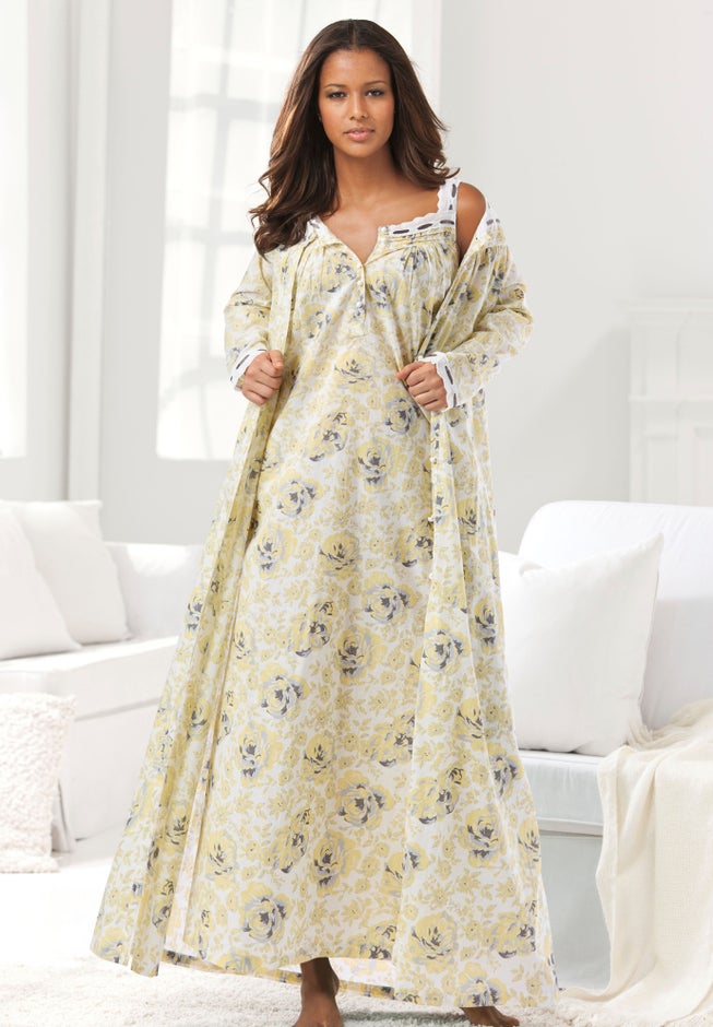 Long 2-Piece Cabbage-Rose Peignoir Set image number 8