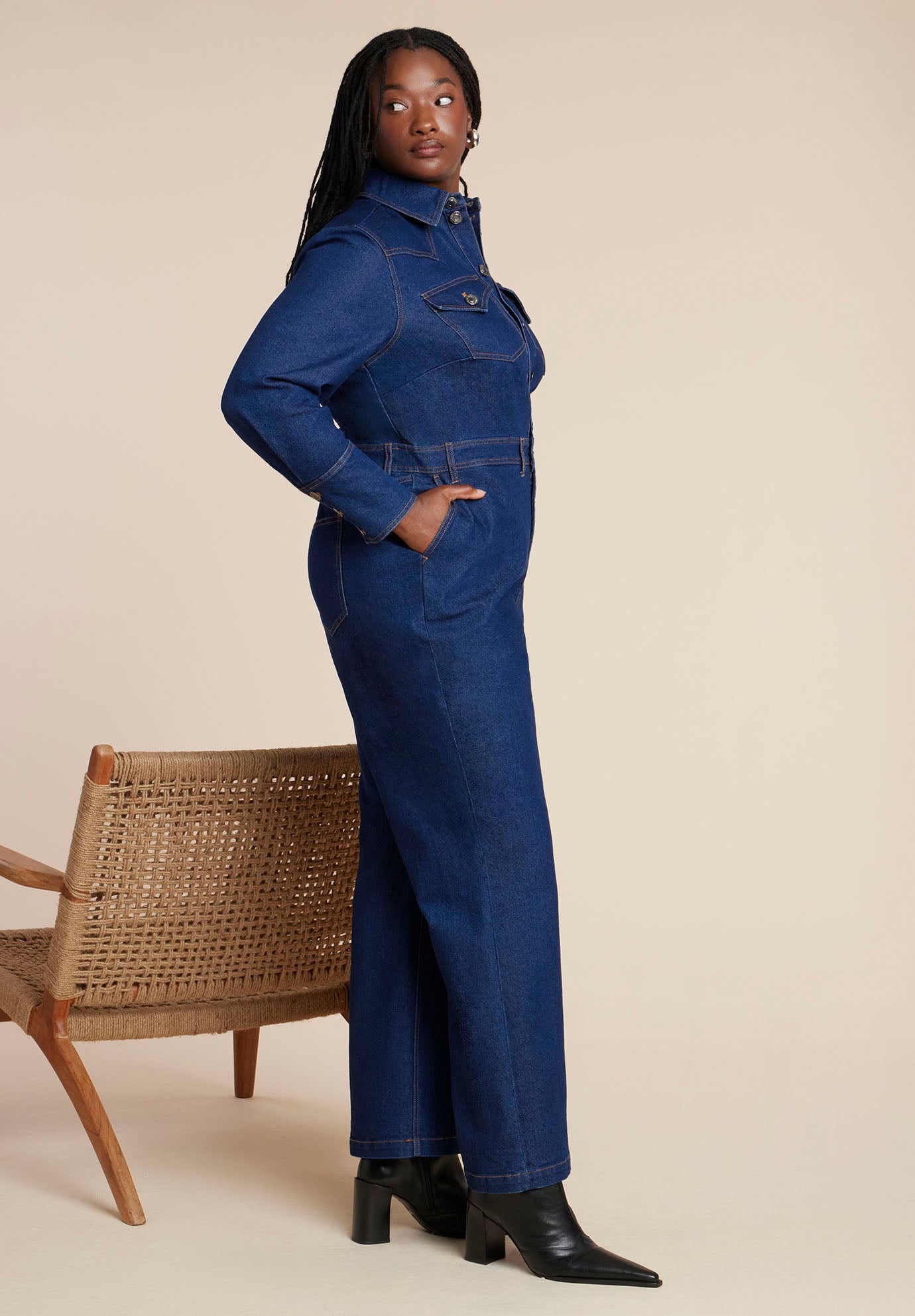 Western Detail Denim Jumpsuit image number 4