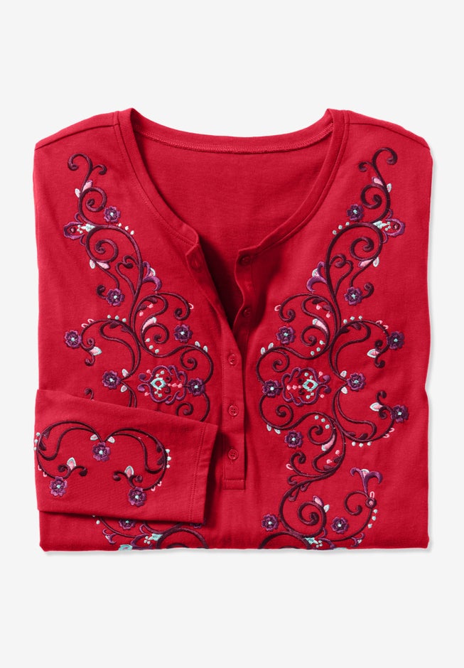 Embroidered Henley Tee image number 1