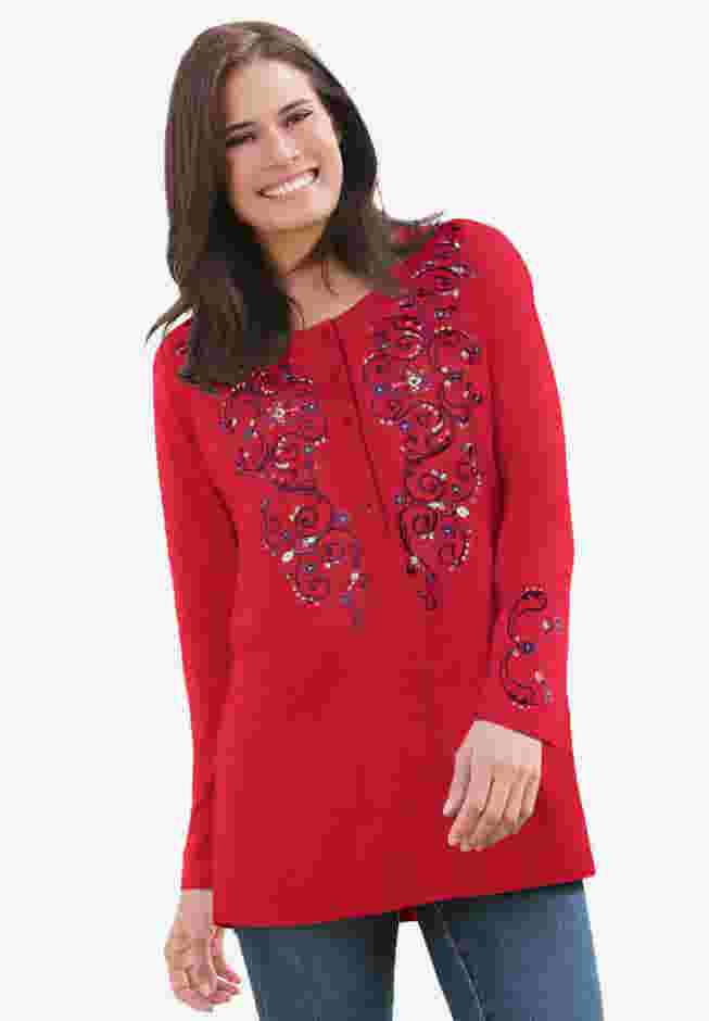 Embroidered Henley Tee image number 0