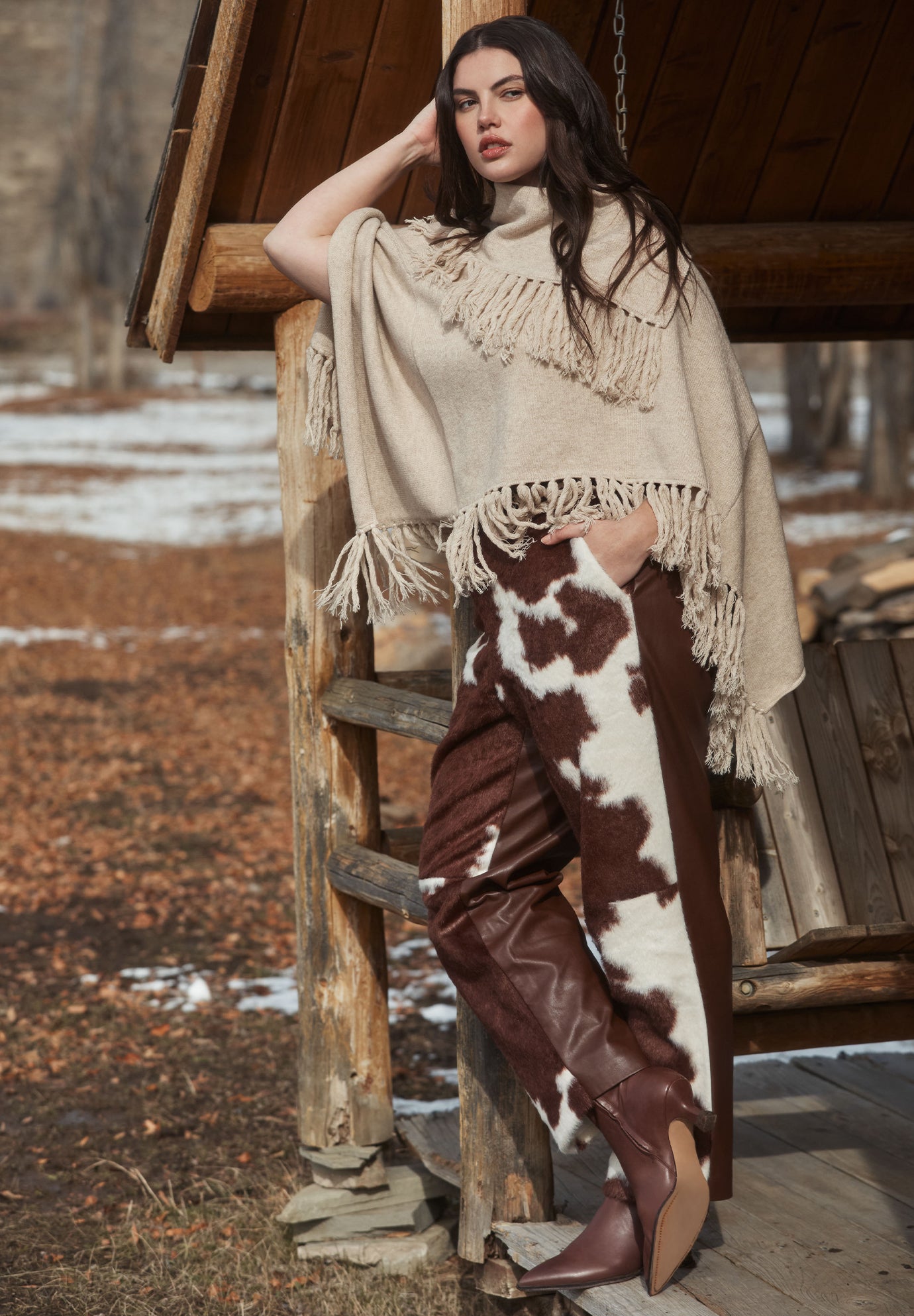 Faux Cow Hide And Leather Pant image number 0