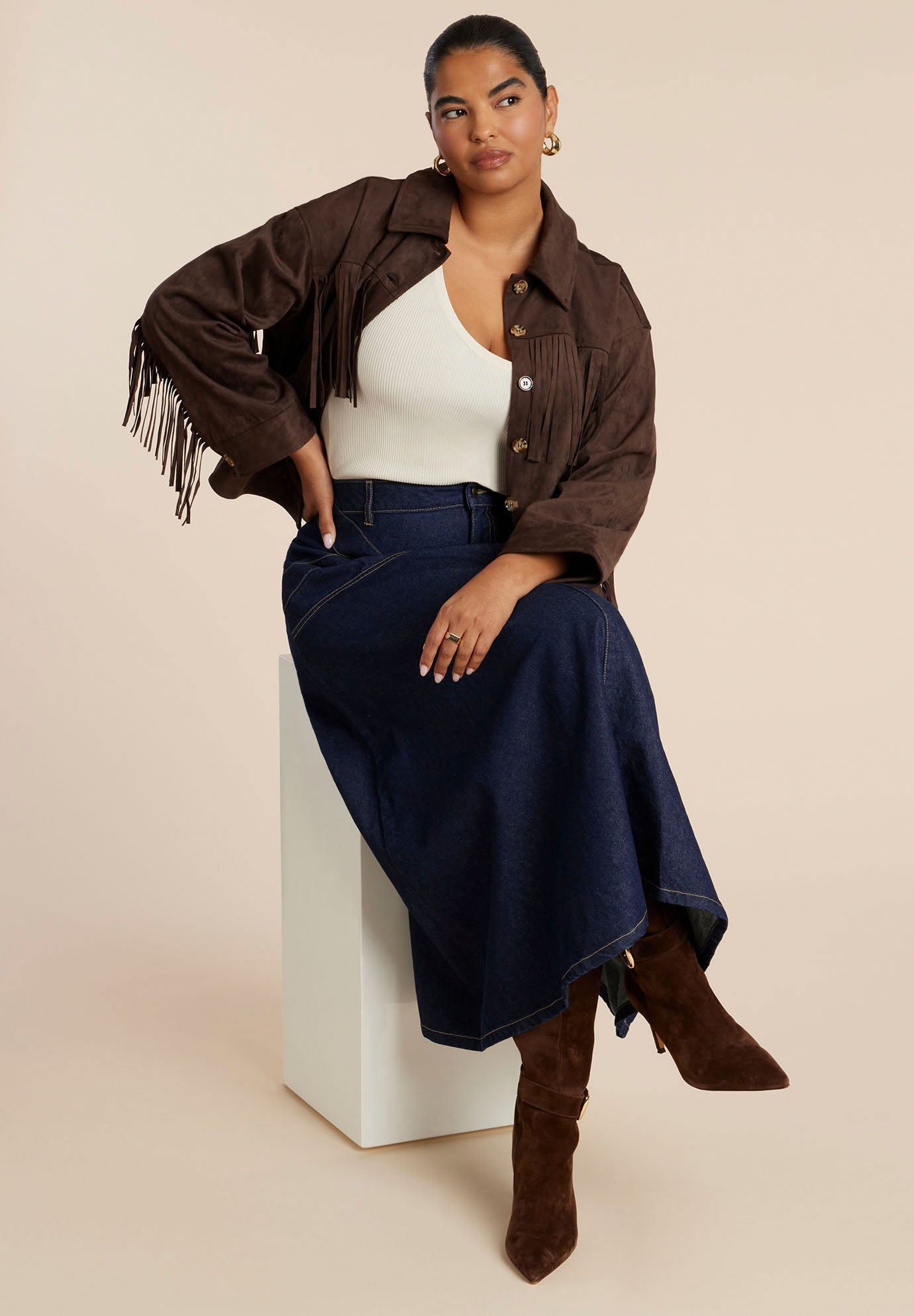Faux Suede Fringe Jacket image number 4