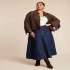 Denim Maxi Skirt With Seam Detail image number null