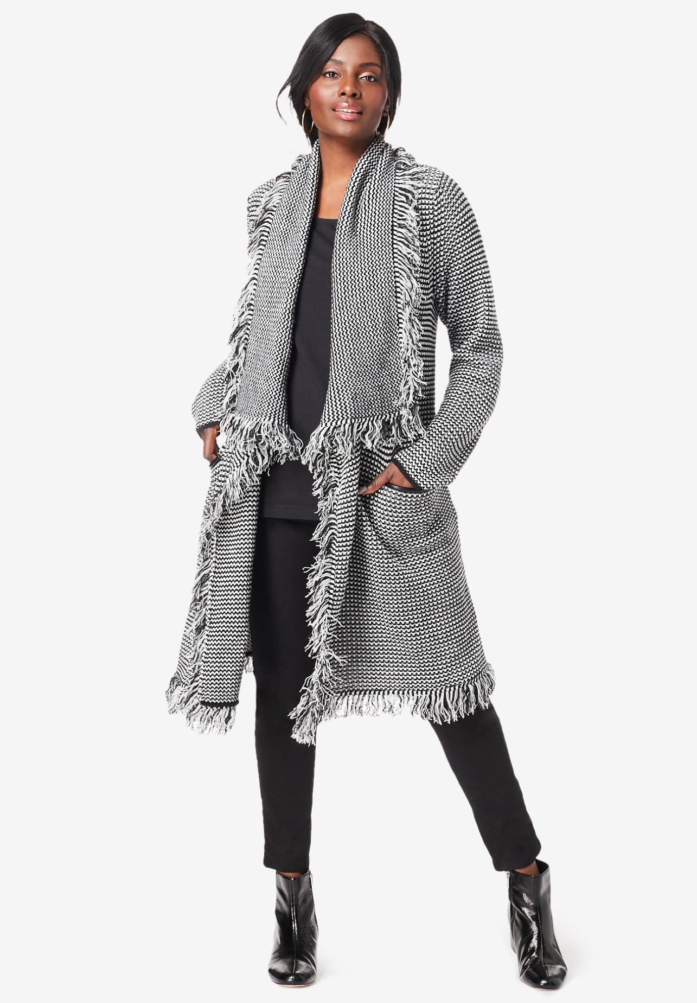 Shawl-Collar Fringe Jacket image number 0