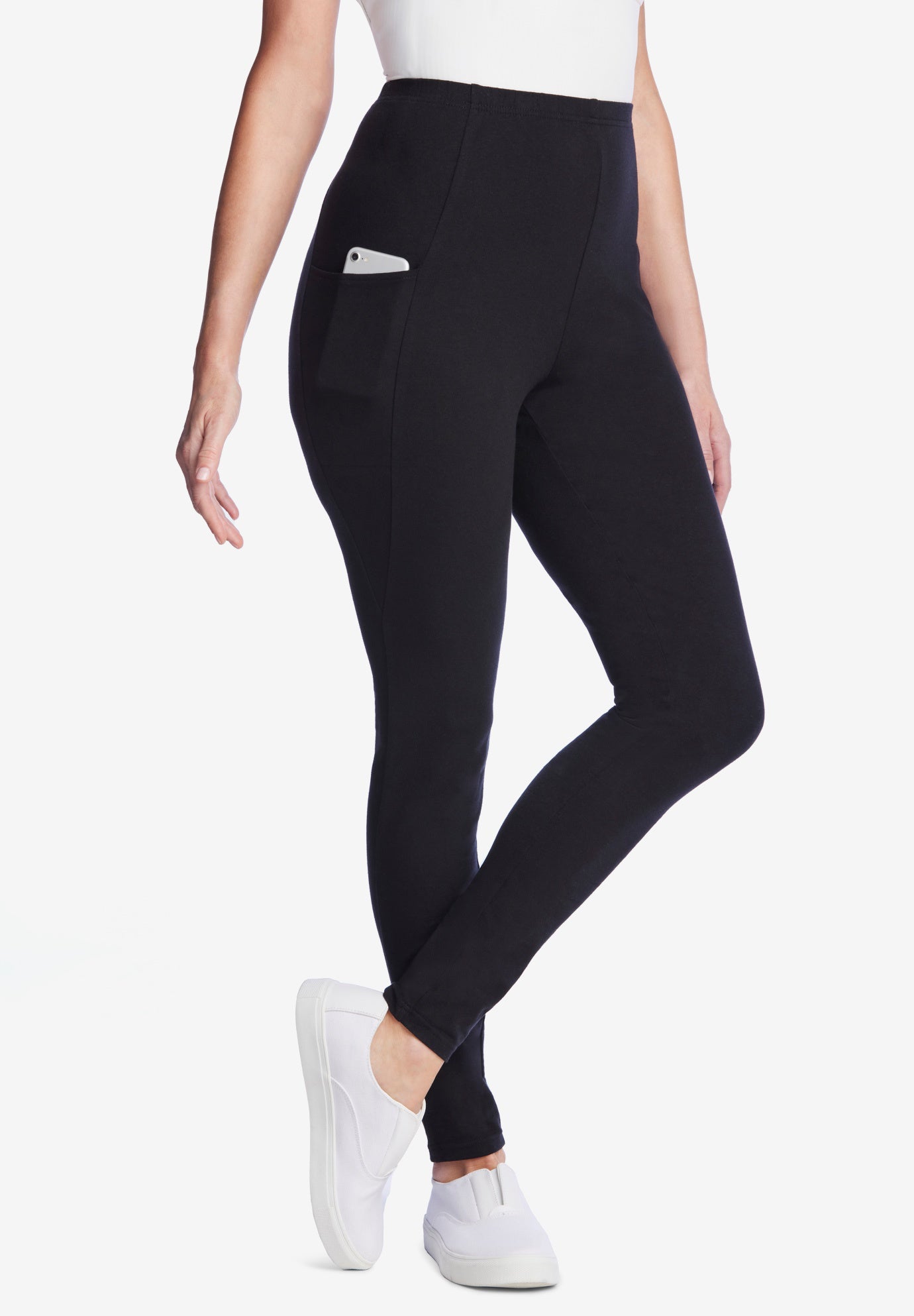 Stretch-Cotton Knit Pull-On Pocket Leggings image number 1
