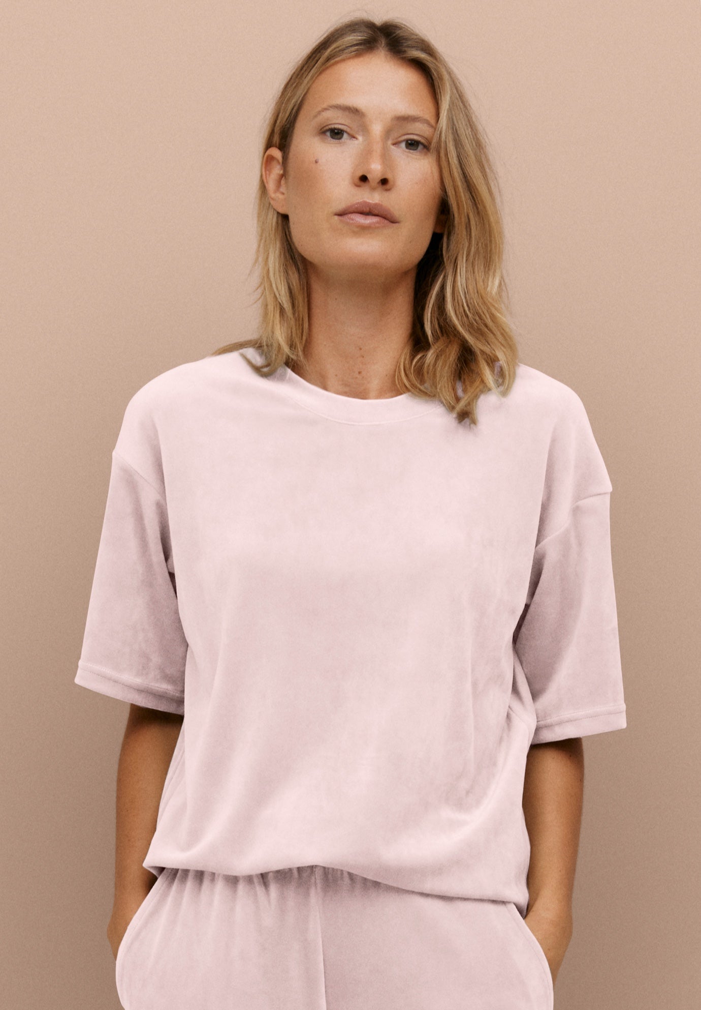 Stretch Velour Boat Neck Short Sleeve Tee image number 1