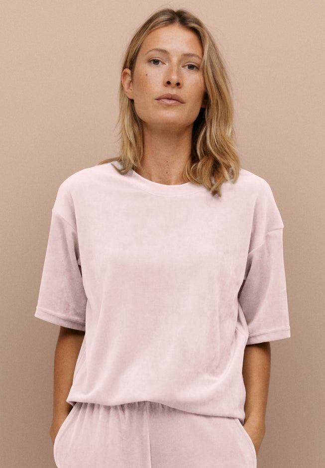 Stretch Velour Boat Neck Short Sleeve Tee image number 1