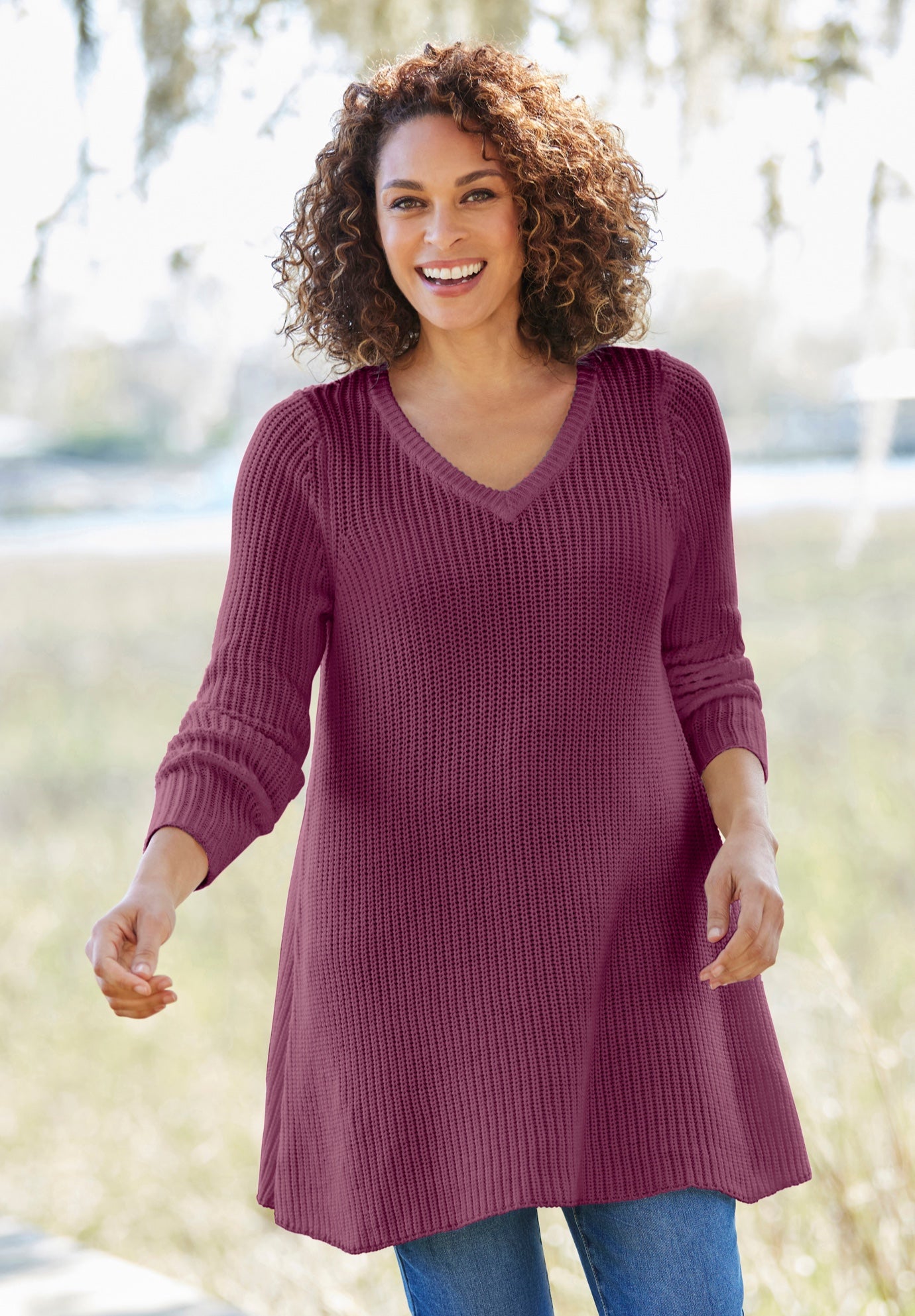 V-Neck Shaker A-Line Sweater image number 0