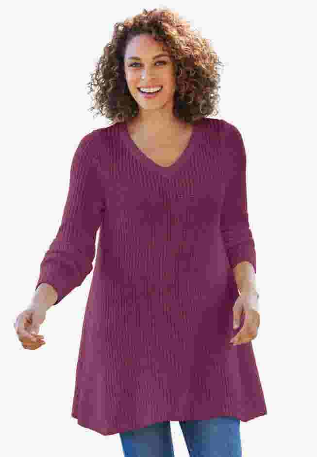 V-Neck Shaker Trapeze Sweater image number 0