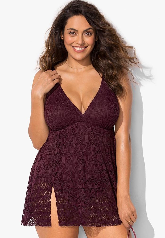 Crochet Side Slit V-Neck Swimdress image number 0