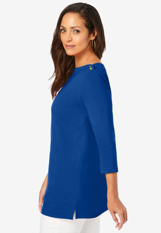 Stretch Cotton Boatneck Tunic image number 1