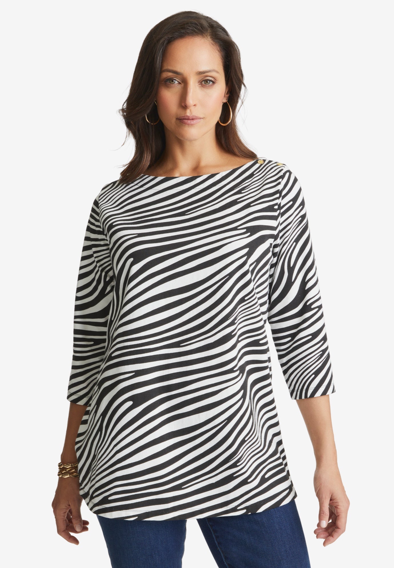 Stretch Cotton Boatneck Tunic image number 0