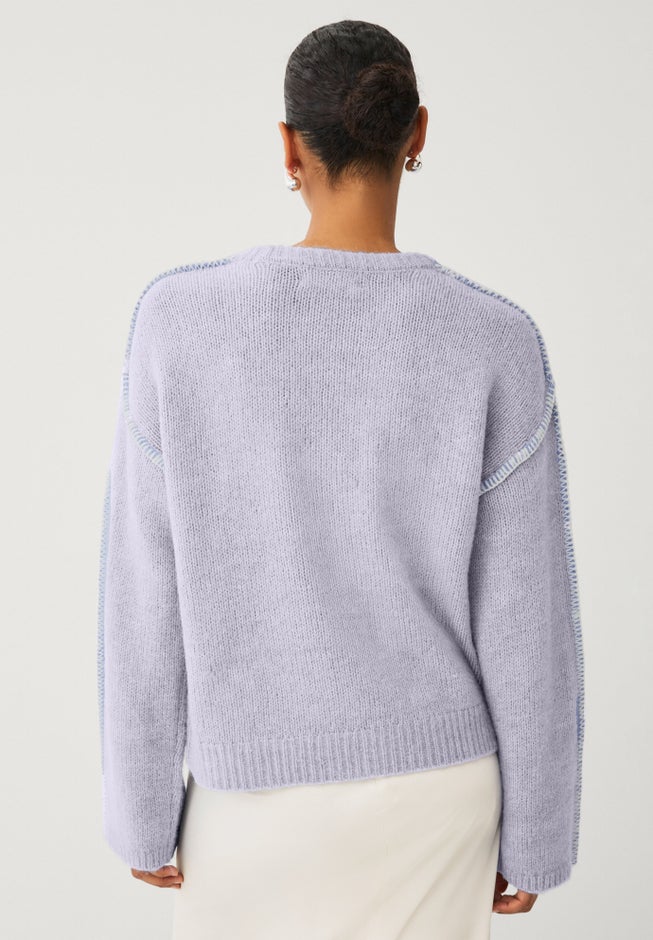 Stretch Boat Neck Whipstitch Pullover Sweater image number 1