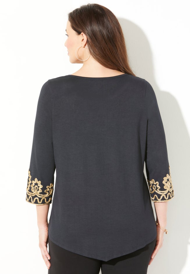 Pointed Hem Embroidered Top image number 2