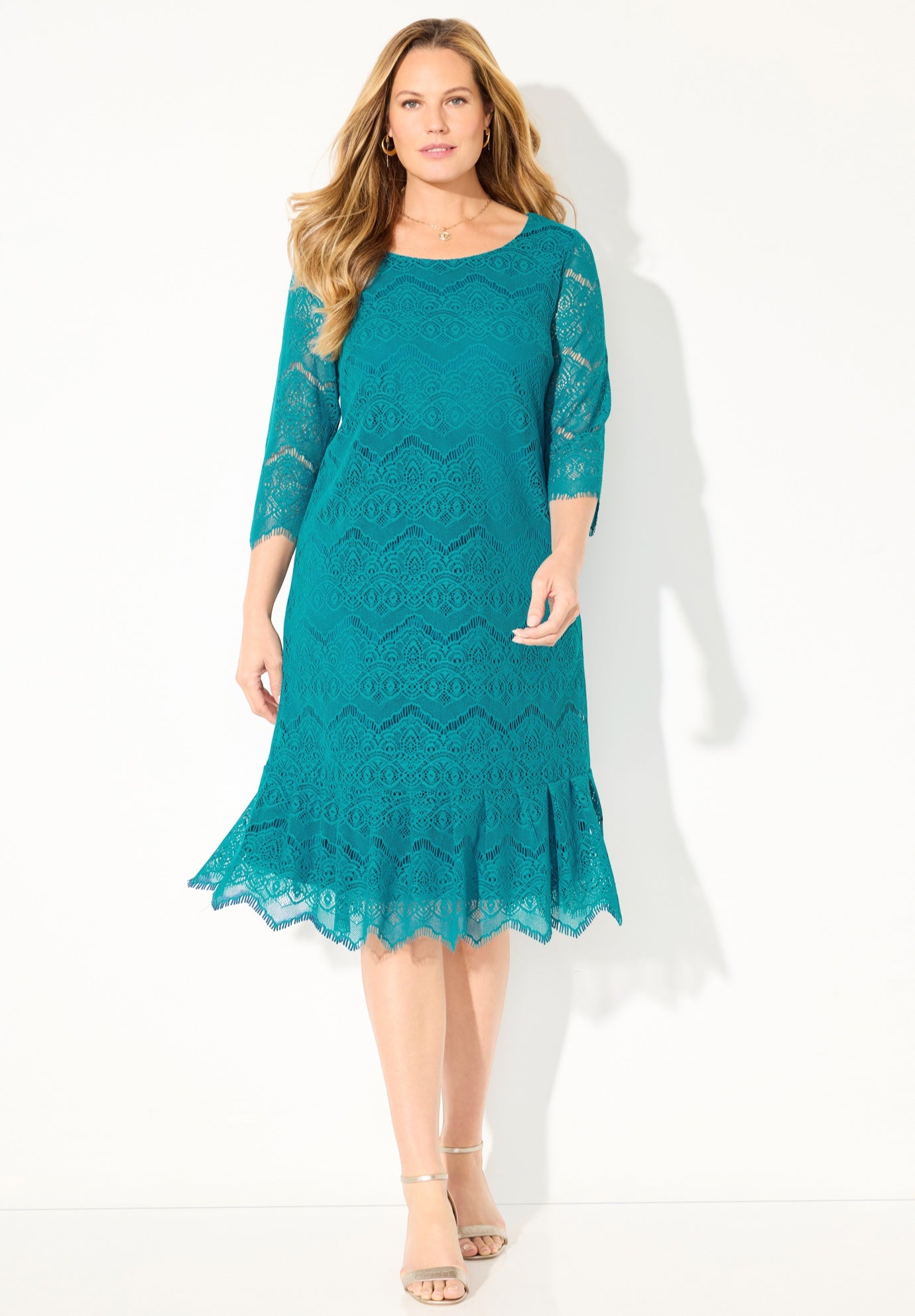 Shirred Lace Flounce Dress image number 0