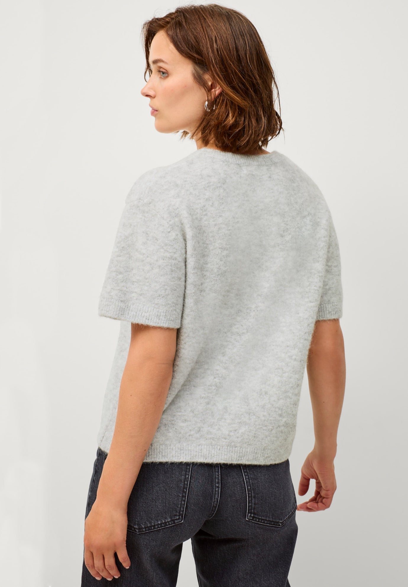 Stretch Crew Neck Short Sleeve Boxy Pullover Sweater image number 1