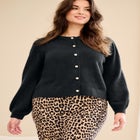 Stretch Pearl Button Front Cardigan Sweater image number null
