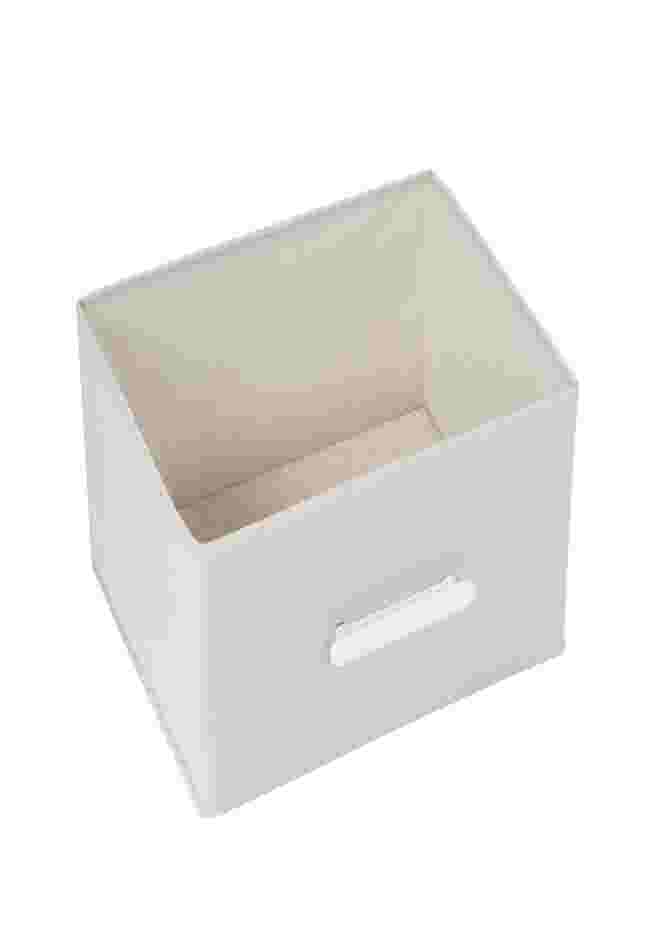 Top drawer/compartment with handle on white 4-drawer cart.