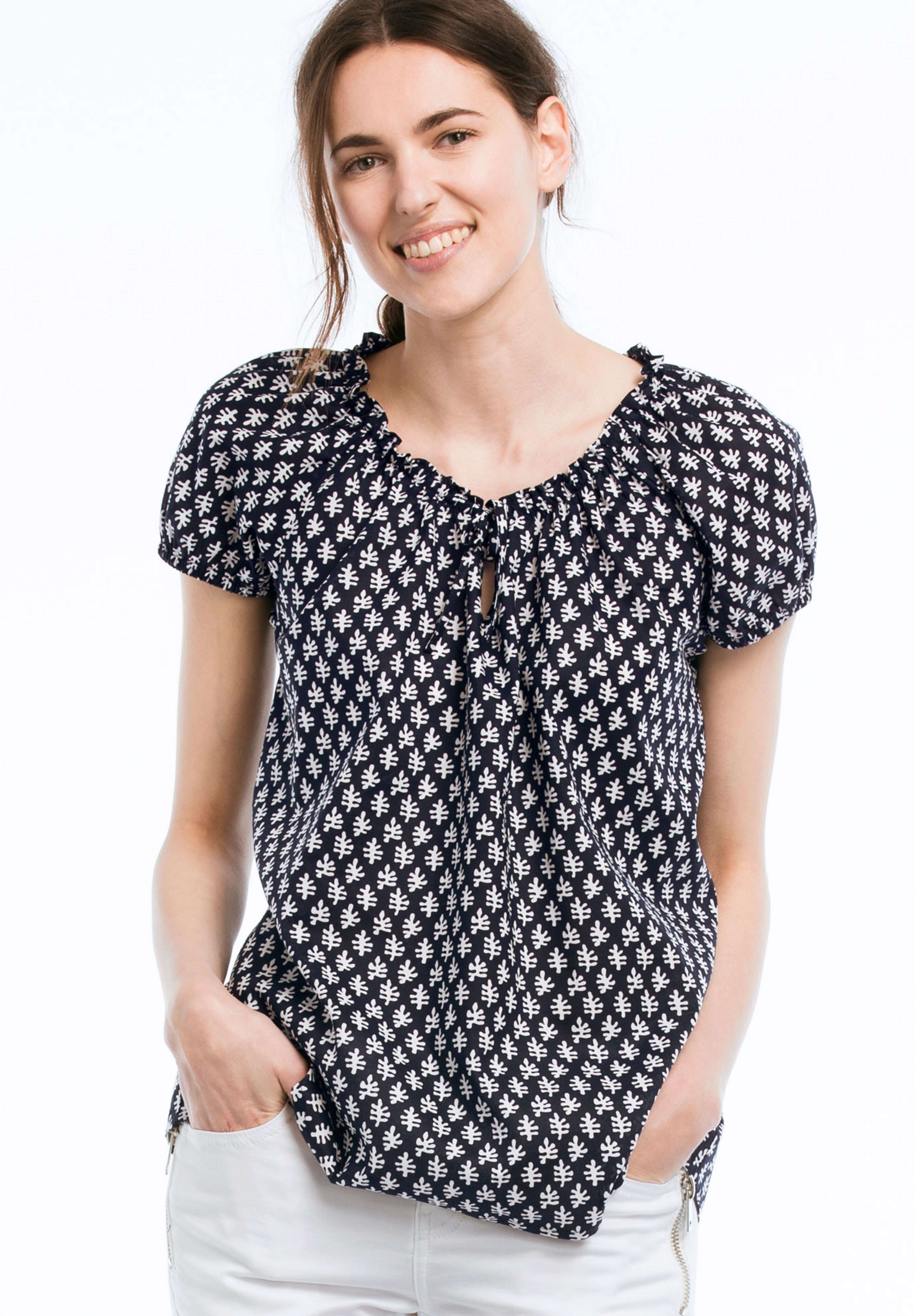 100% Cotton A-Line Peasant Blouse With Scoop Keyhole Neckline image number 0