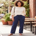 Seersucker Pull-on Elastic-Waist Pants image number null
