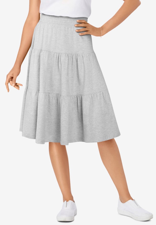 Elastic-Waist Knit Tiered Skirt image number 0