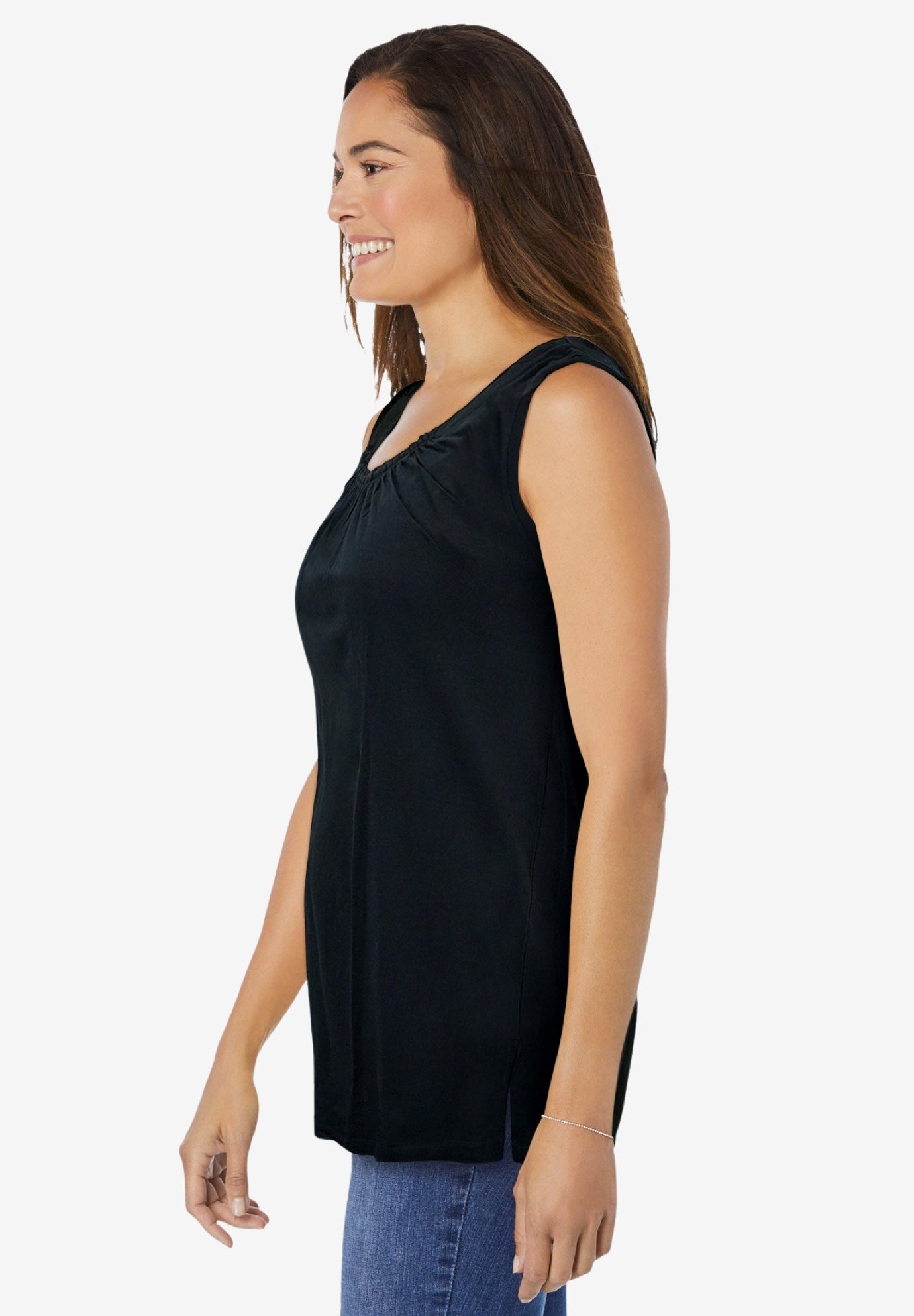 Perfect Sleeveless Shirred U-Neck Tunic image number 2