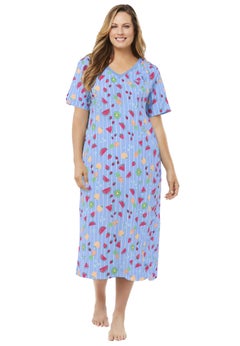 V-Neck Short Sleeve Midi Cotton Sleep Shirt